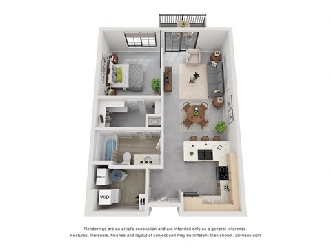 Floor plan for 1 bed, 1 bath, 676 sqft